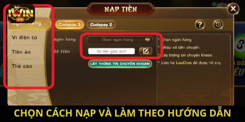 Lựa chọn phương thức nạp phù hợp để tiến hành giao dịch 